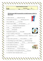 English Worksheet: Worksheet on Pronouns