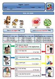 English Worksheet: PLUTO IS THE BIGGEST DOG. / LOVE IS THE MOST IMPORTANT THING.