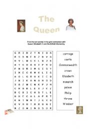 English Worksheet: Queen Elizabeth II word search