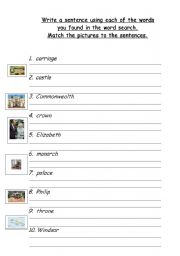 English Worksheet: Queen Elizabeth II sentences & picture match