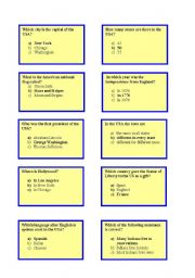 English Worksheet: Card game USA Team A