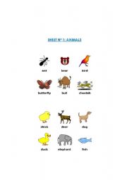 English worksheet: ANIMALS VOCABULARY