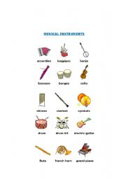 English Worksheet: MUSICAL INSTRUMENTS PICTOVOCABULARY