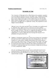 English Worksheet: Reading Comprehension: Semester at Sea