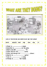 English Worksheet: PRESENT CONTINUOUS TENSE -WHAT ARE THEY DOING?