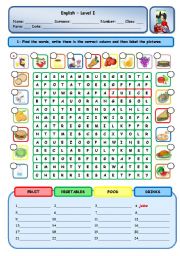 English Worksheet: FOOD - DRINKS - VEGETABLES - FRUIT