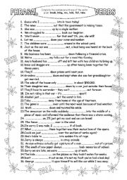 English Worksheet: Phrasal verbs BW 2 (break, bring, run, hold, fall, take)