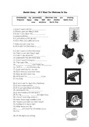 English Worksheet: MARIAH CAREY, ALL I WANT FOR CHRISTMAS IS YOU