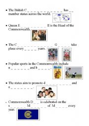 English Worksheet: Commonwealth gap fill