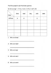 English Worksheet: Can Survey