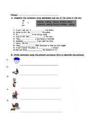 English worksheet: present continuous