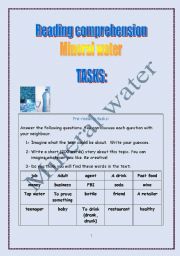 English Worksheet: Mineral water (reading comprehension)  (+ answers)