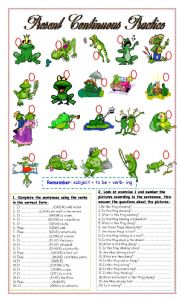 English Worksheet: What are the frogs doing? 