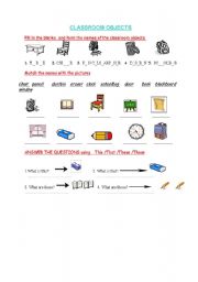 English worksheet: CLASSROOM OBJECTS