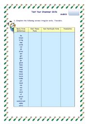 English Worksheet: COMMON IRREGULAR VERBS CHECKLIST