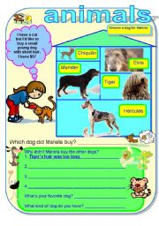 English worksheet: CHOOSE A DOG FOR MARIELA... animals