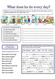 English Worksheet: WHAT DOES HE DO EVERY DAY?