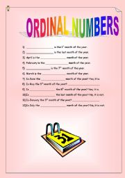 English Worksheet: Months of the Year and Ordinal Numbers