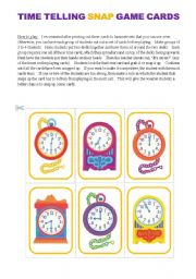 English Worksheet: Basic Time Telling Game (15 Cards)