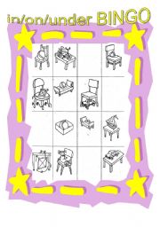 English Worksheet: in/on/under toy bingo