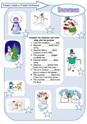 Present Simple or Present Continuous: Snowmen
