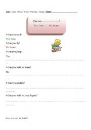English Worksheet: can - cant