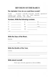 English Worksheet: REVISION OF THE BASICS