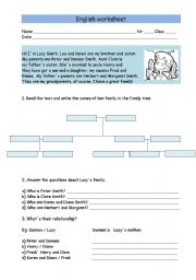 Worksheet about family