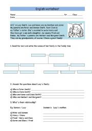 English Worksheet: Worksheet about family