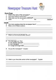 English Worksheet: Newspaper Treasure Hunt