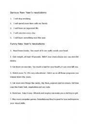 English worksheet: Funny New Years resolutuion