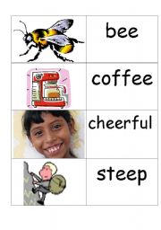 English Worksheet: words /picture cards that contain ee part1