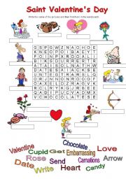English Worksheet: Valentines Day wordsearch