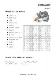 English worksheet: Wordsearch (Picnic)