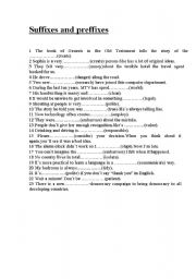 English Worksheet: fill in with prefixes and suffixes