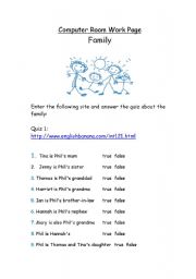 English worksheet: FAMILY  - computer room work sheet