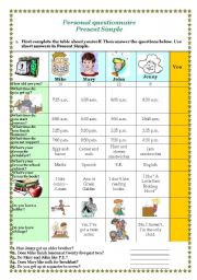 English Worksheet: Personal Questionnaire-Present Simple