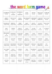English Worksheet: The word form game