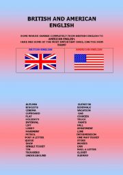 English Worksheet: BRITISH AND AMERICAN ENGLISH 
