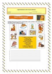 English Worksheet: What is Garfield doing?