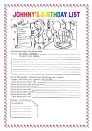 English Worksheet: BIRTHDAY  LIST -PRESENT SIMPLE