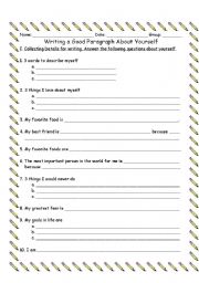 English Worksheet: Writing a paragraph about yourself