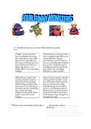 English Worksheet: Four Funny Monsters