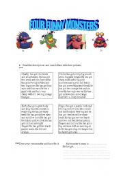 English worksheet: Four Funny Monsters