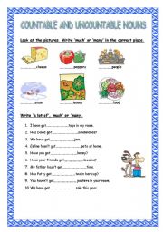 English Worksheet: Countable and uncountable nouns 