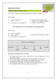 English worksheet: reporting advice