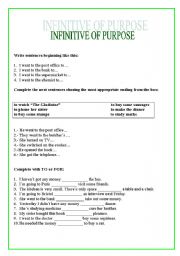 English Worksheet: INFINITIVE OF PURPOSE