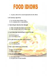 English Worksheet: FOOD IDIOMS