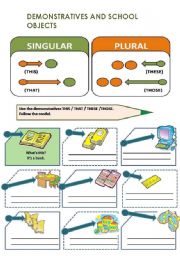 English Worksheet: DEMONSTRATIVES AND SCHOOL OBJECTS