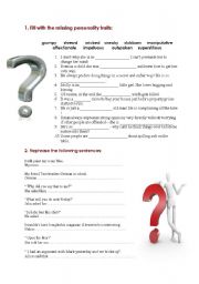 English Worksheet:  !!!   TEST !!! wordformation/personality traits/paraphrasing/writing